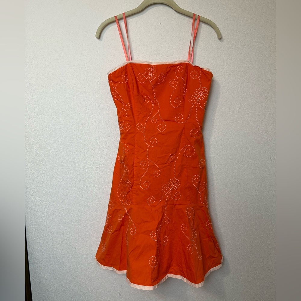 ~VINTAGE~ BCBG MAX AZRIA Strapless Swirl Detail Orange Cocktail Mini Dress